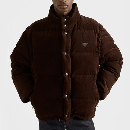프라다 중량 코듀로이 패딩 재킷 브라운