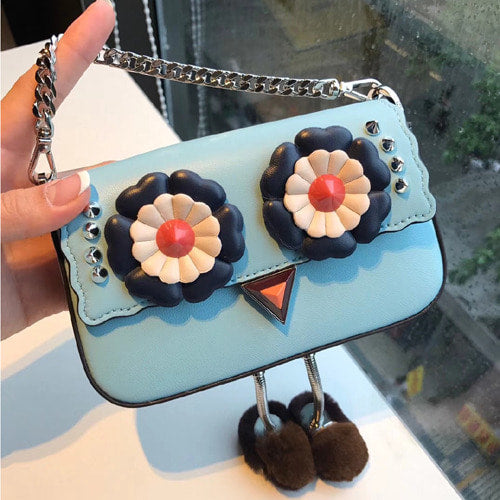 펜디 18FW 부엉이 체인숄더백 블루