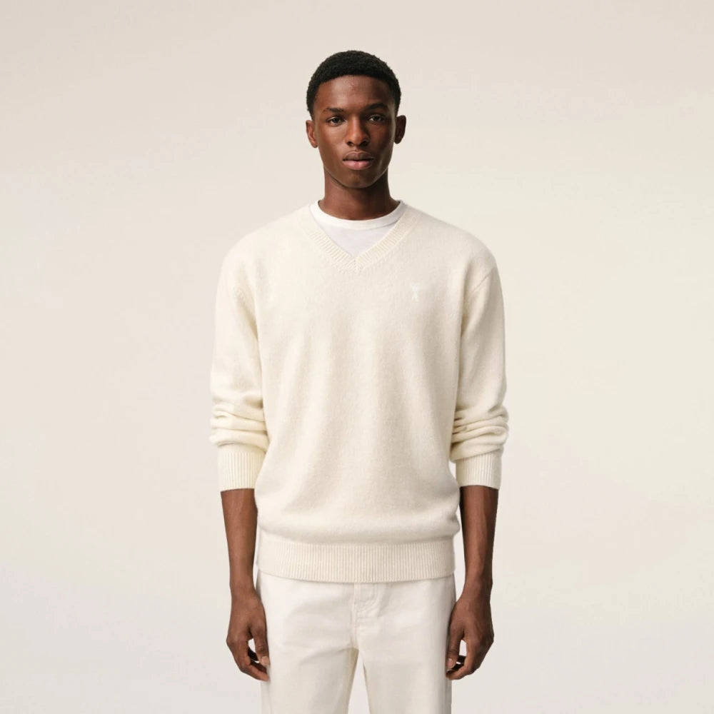 (국내배송, 당일출고)아미 드 꾀흐 까마이외 자수 V넥 울 스웨터 (남성)