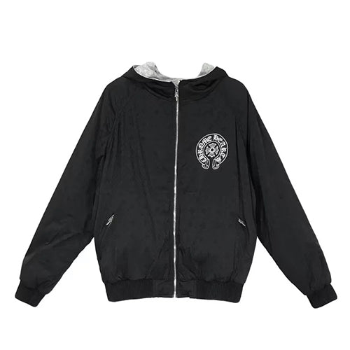 크롬하츠 토널 모노그램 호스슈 로고 지퍼업 후드티 블랙